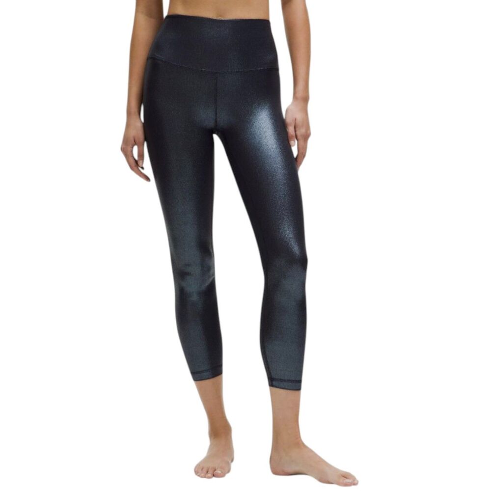 lululemon Align High-Rise Ribbed Pant 25" Black Night Shine Size 12 Radiate Foil
